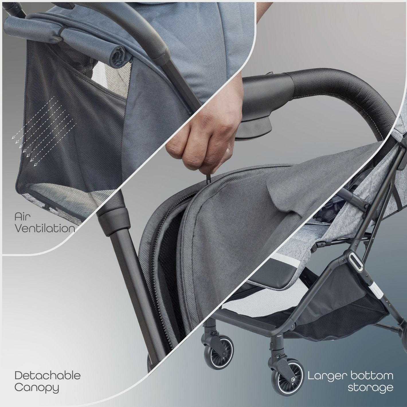 SDB Baby Autofold Cabin Stroller with Canopy - Grey