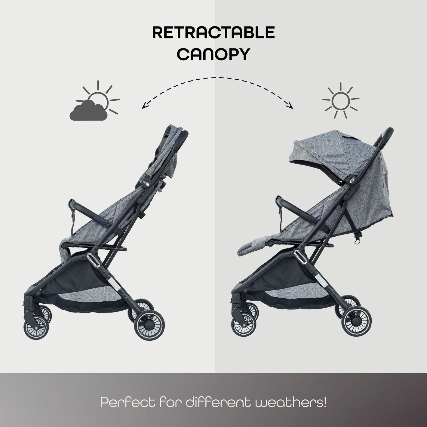 SDB Baby Autofold Cabin Stroller with Canopy - Grey