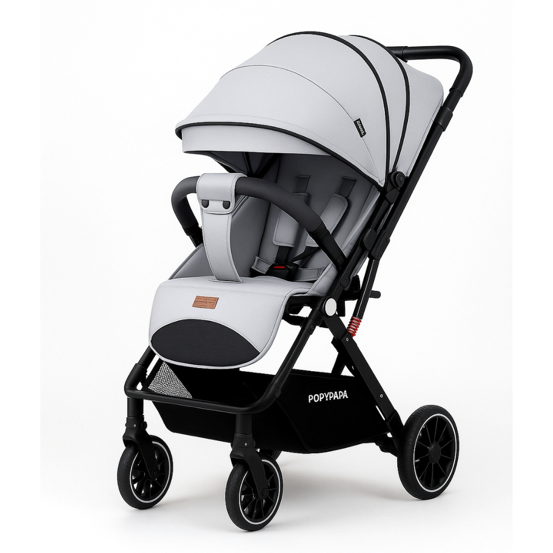 POPYPAPA - Baby Stroller with Two Way Retractable Push Bar - Silver