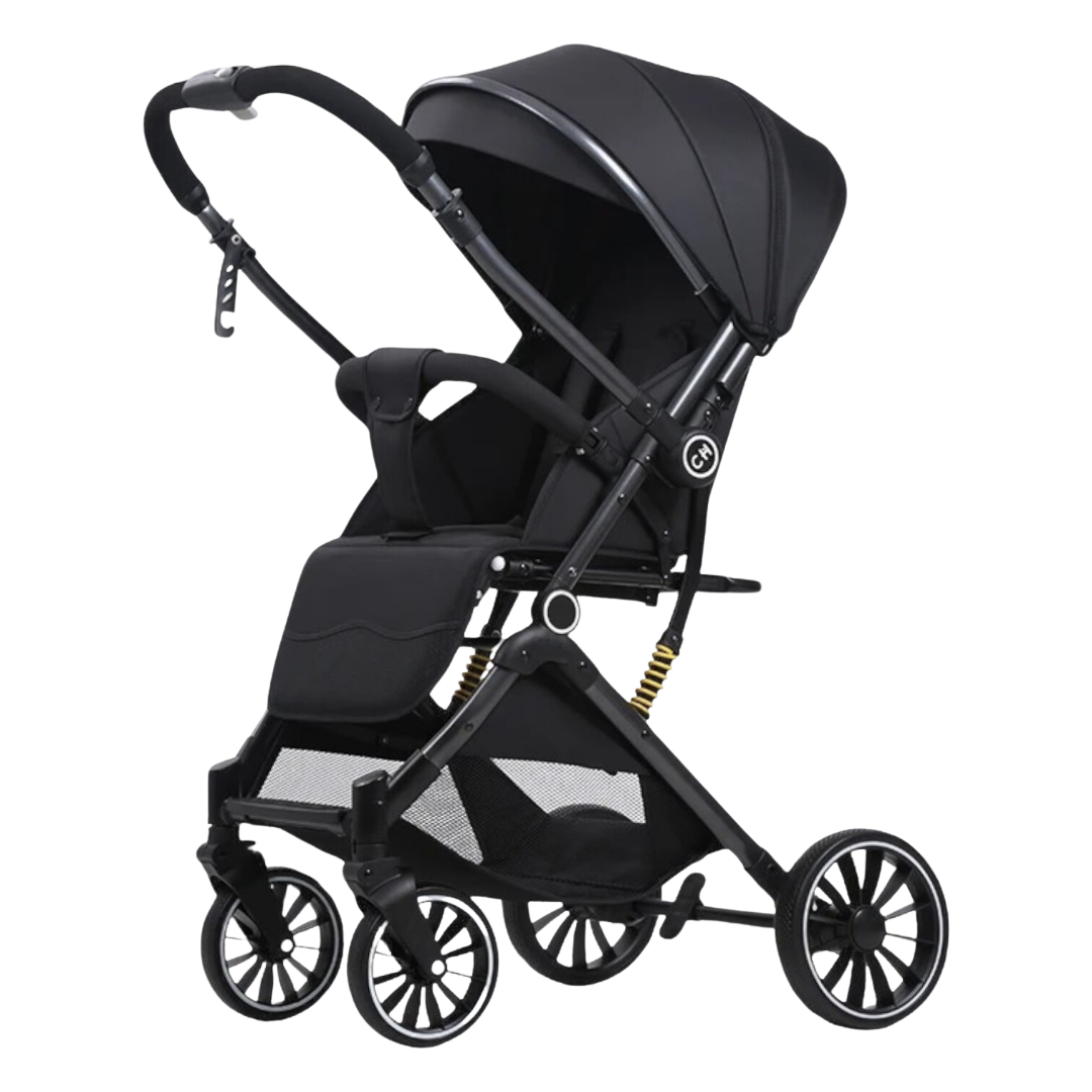 SwiftRide Pro Travel Stroller – Reversible Handle, Shock Absorption & Compact Fold (Black)