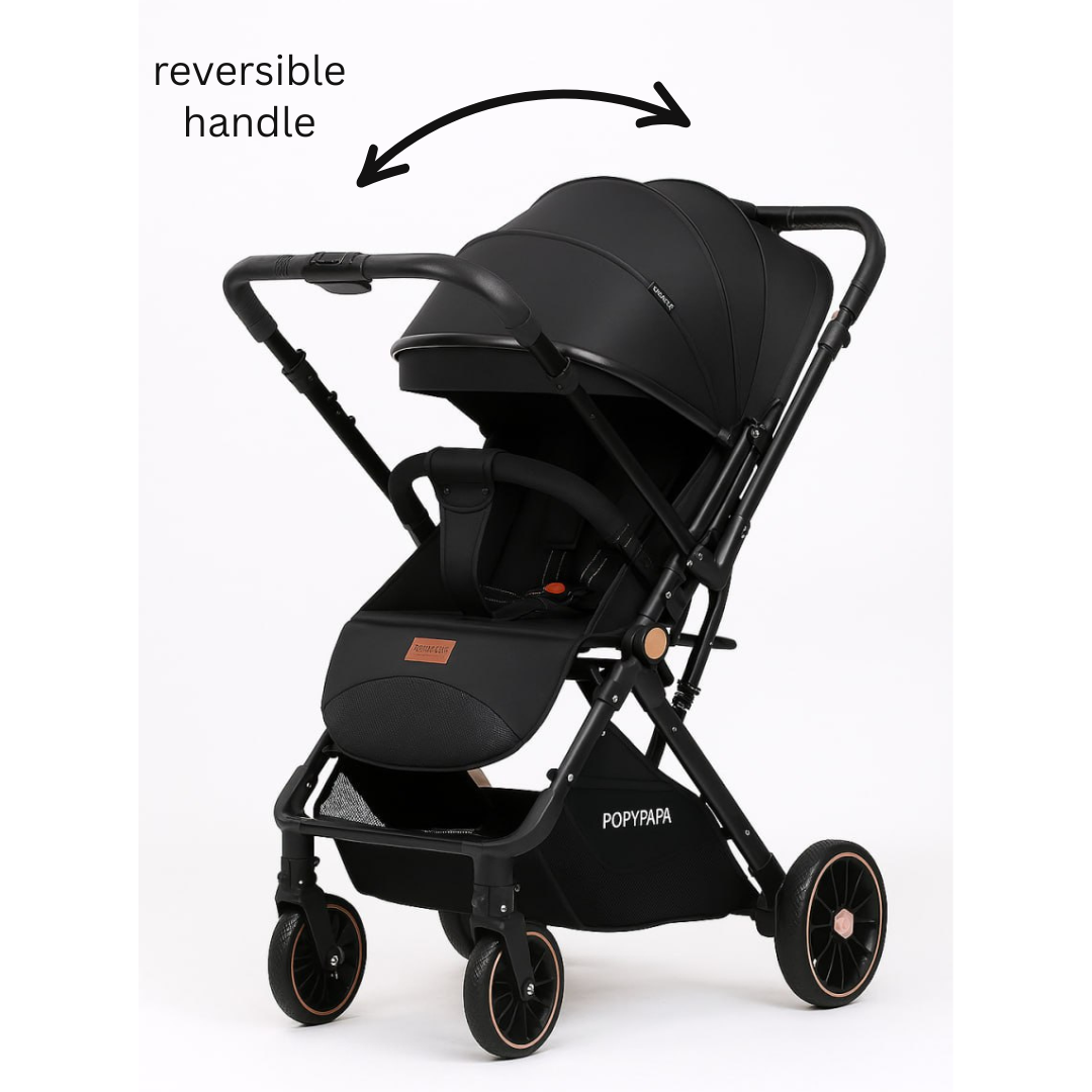 POPYPAPA - Baby Stroller with Two Wat Retractable Push Bar - Black