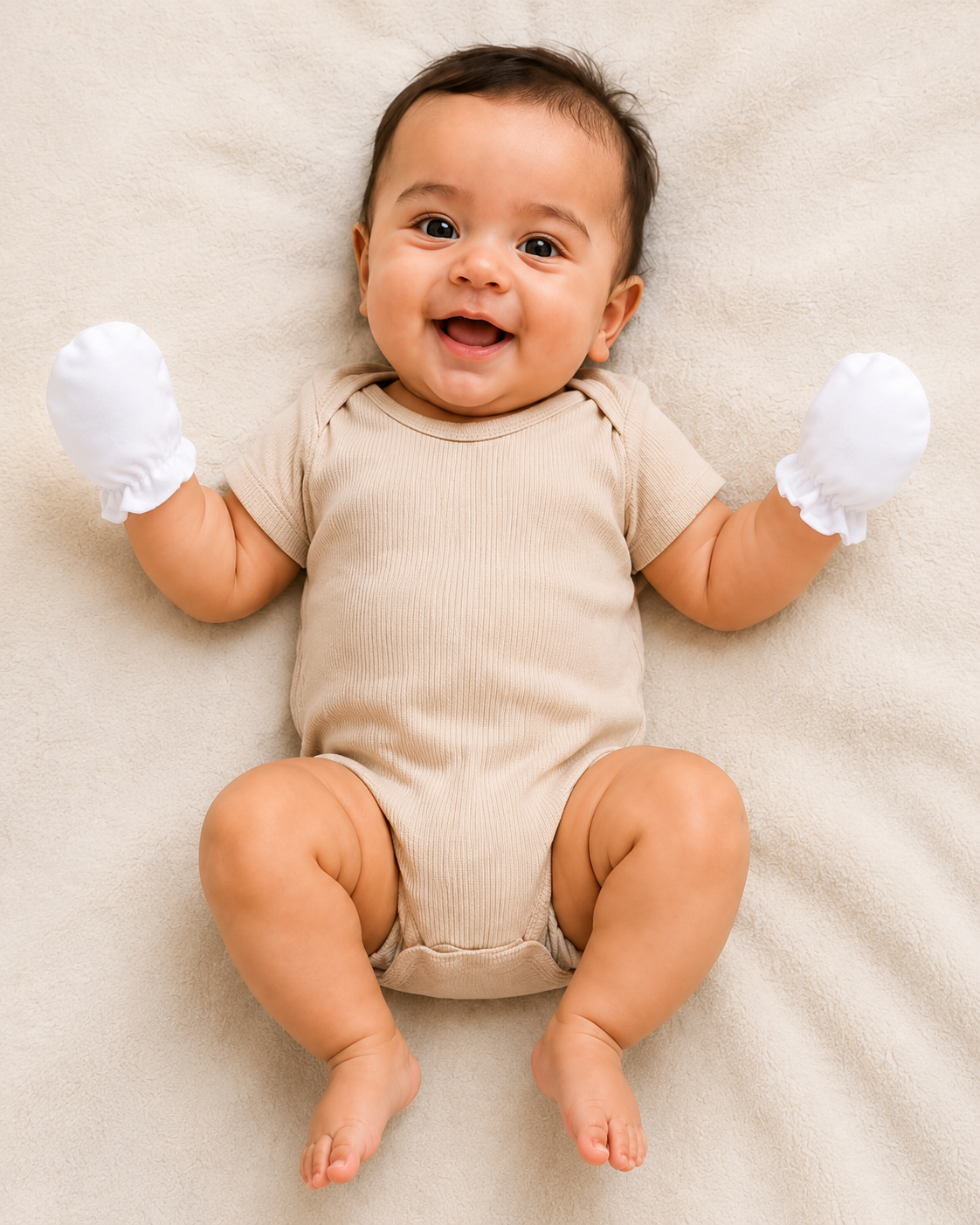 Zaki - 3 Pair Premium Cotton Baby Mittens – White