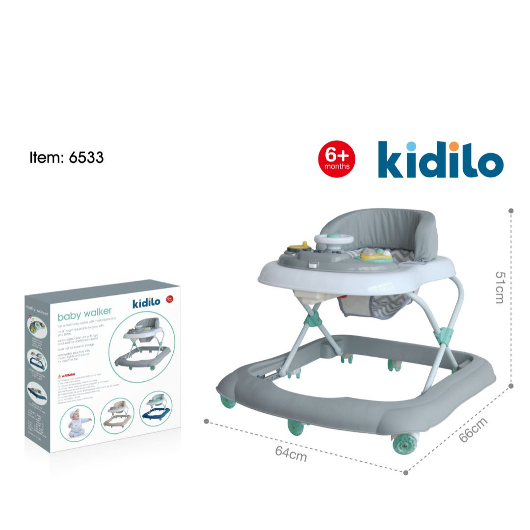 Kidilo 3-Step Walker – Walk, Play & Grow (Grey)