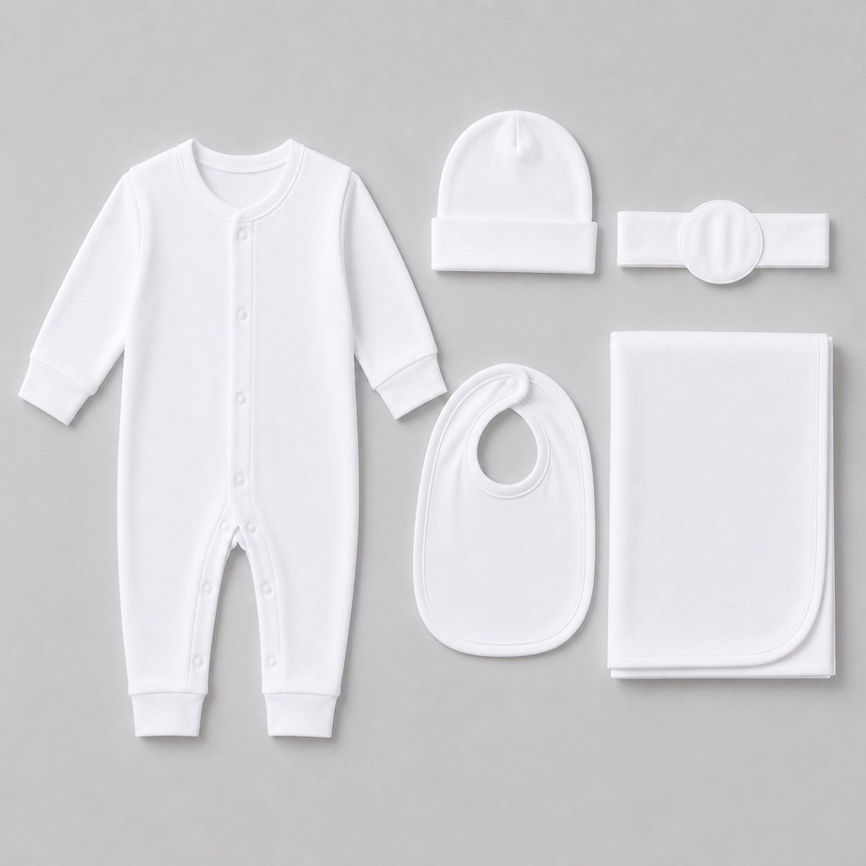 Zaki -Baby 5 PCS Set – Overall, Cap, Bib, Blanket & Navel Belt(0-3M)