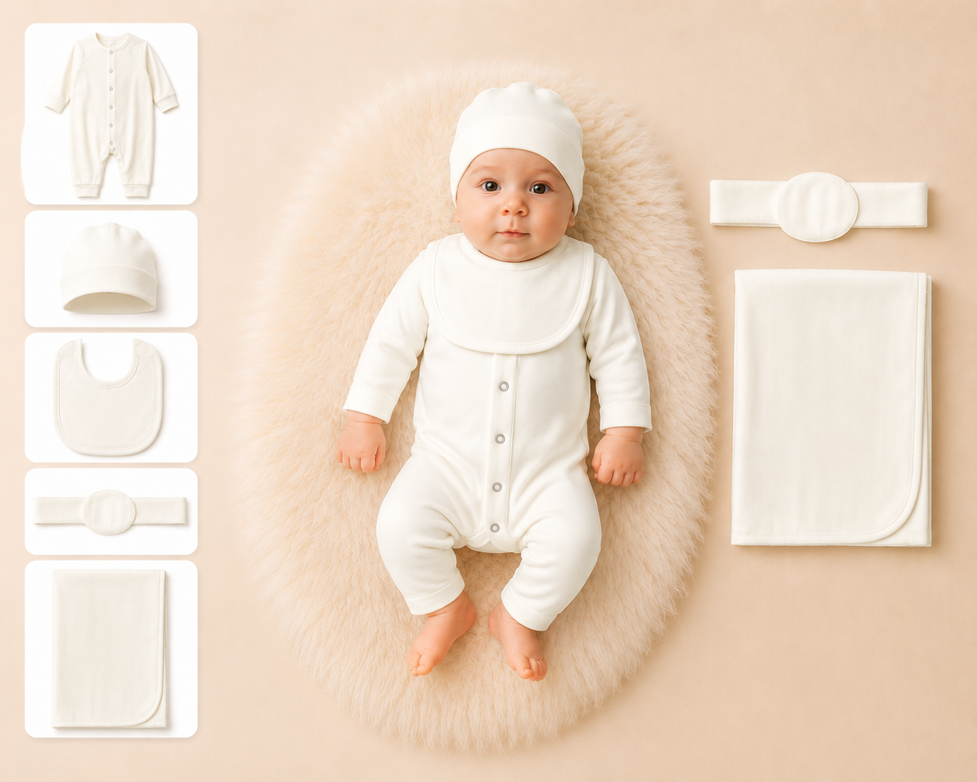 Zaki -Baby 5 PCS Set – Overall, Cap, Bib, Blanket & Navel Belt(0-3M)