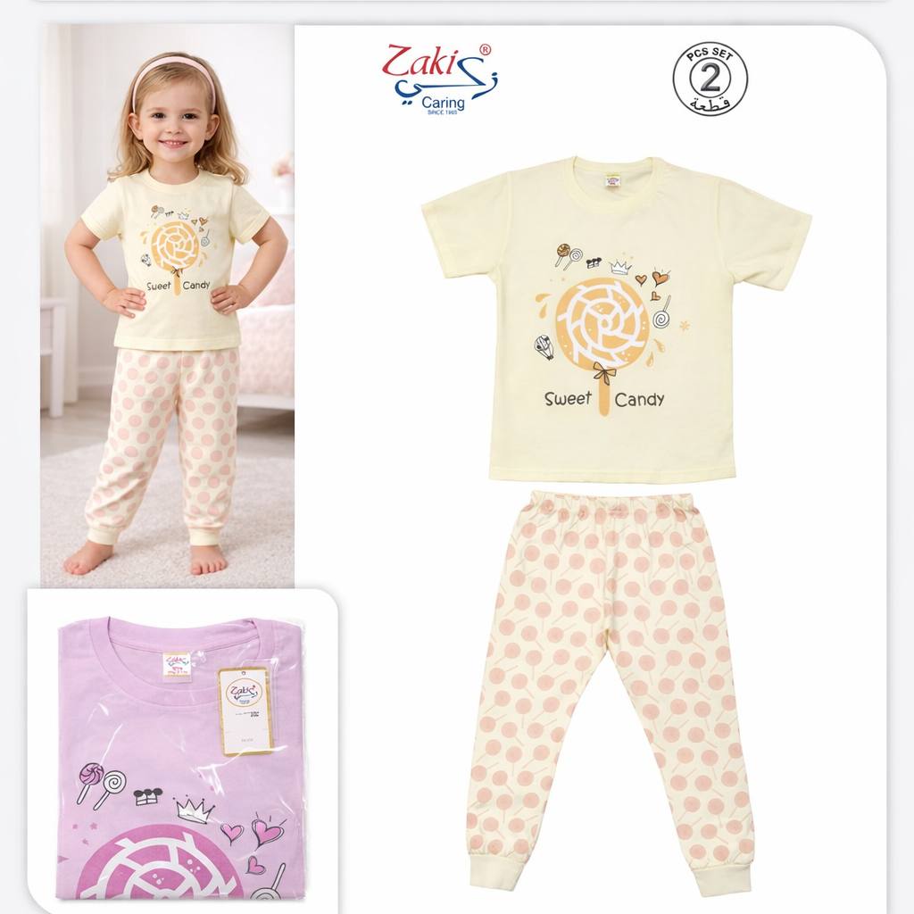 ZAKI-GIRLS HALF SLEEVES T-SHIRT WITH LONG PANT 2-7Y