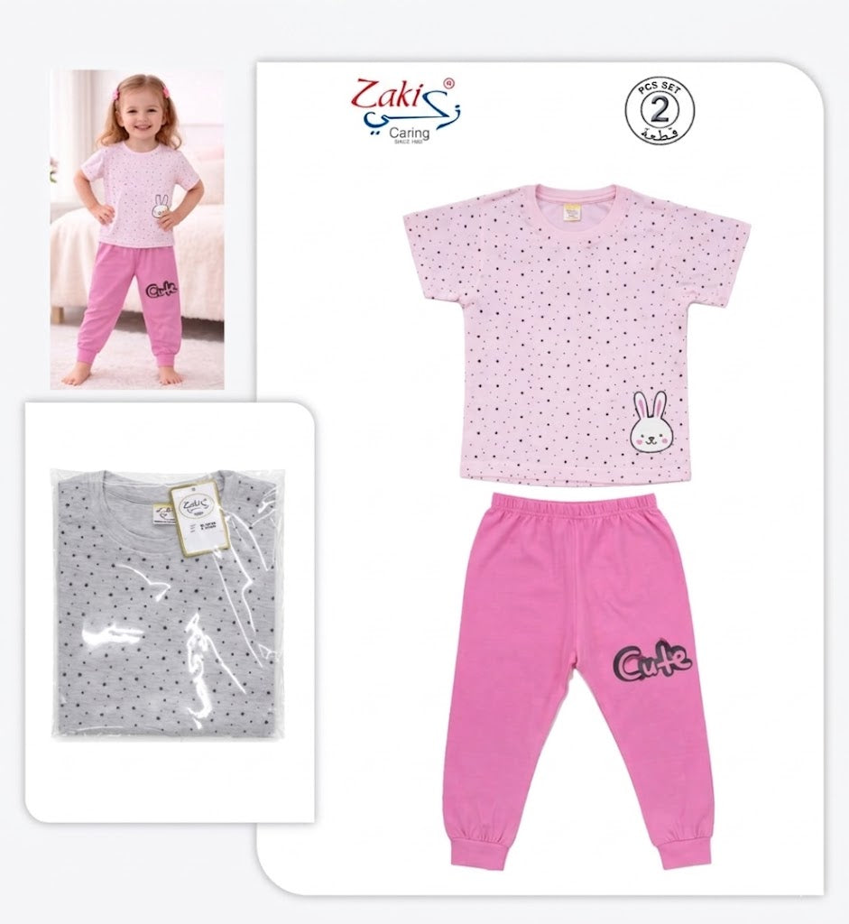 ZAKI-GIRLS HALF SLEEVES T-SHIRT WITH LONG PANT 2-7Y
