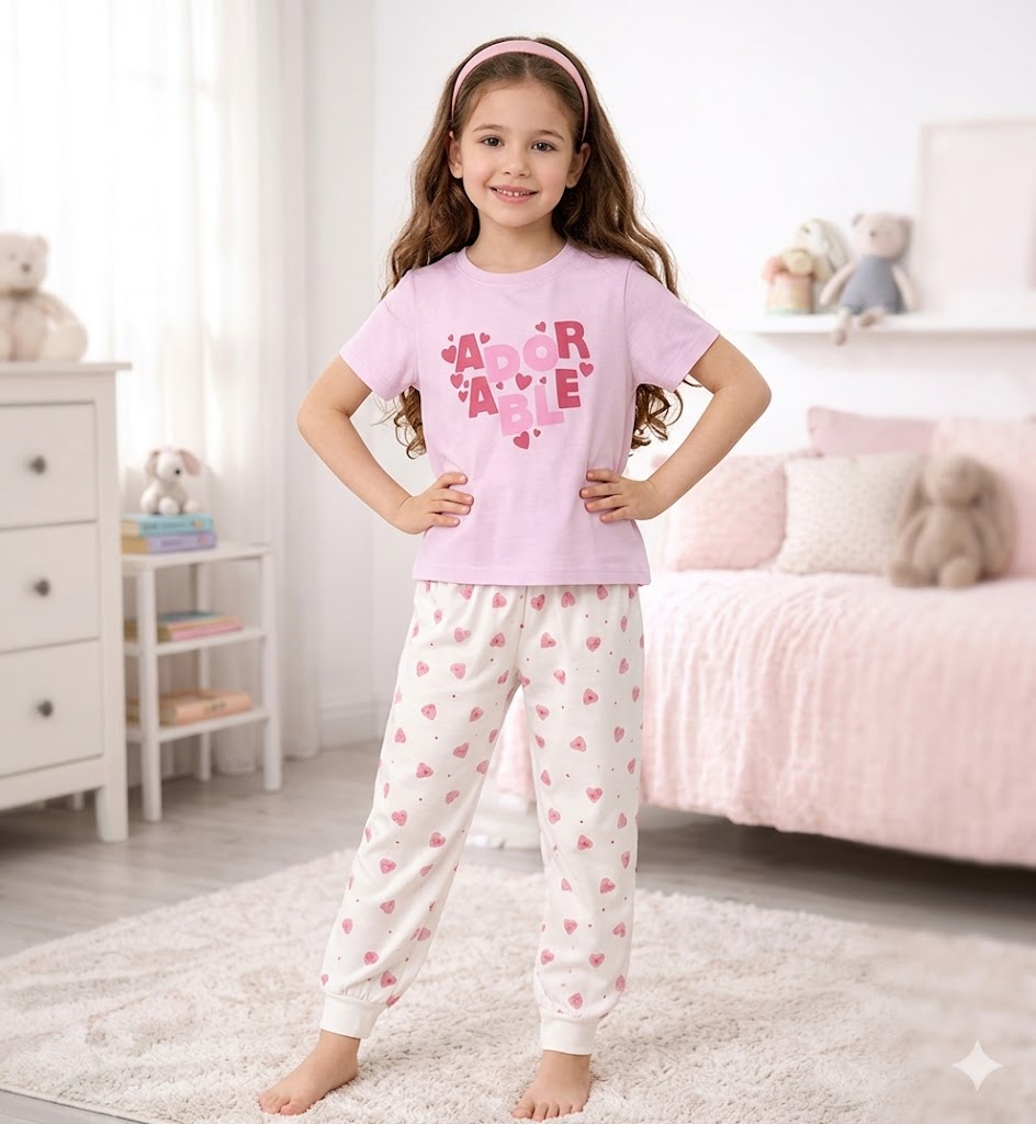 ZAKI-GIRLS HALF SLEEVES T-SHIRT WITH LONG PANT 2-7Y