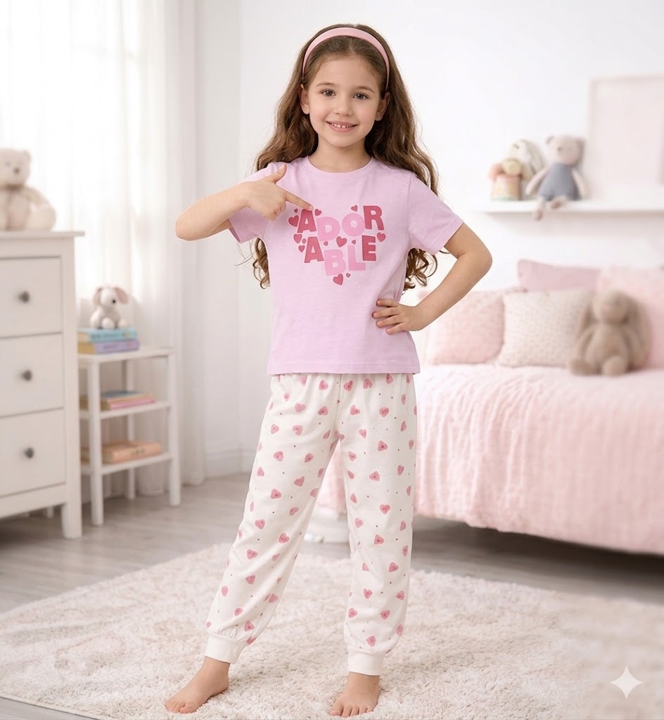 ZAKI-GIRLS HALF SLEEVES T-SHIRT WITH LONG PANT 2-7Y