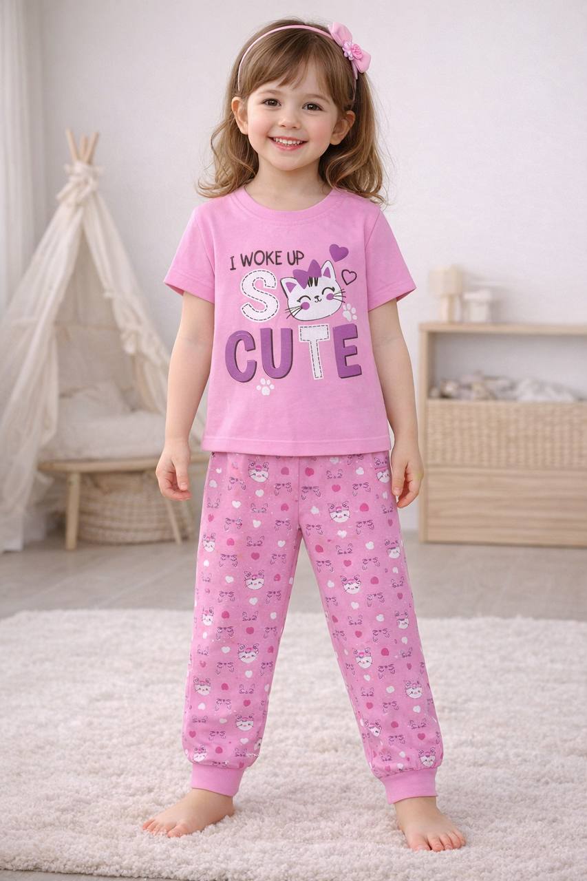ZAKI-GIRLS HALF SLEEVES T-SHIRT WITH LONG PANT 2-7Y