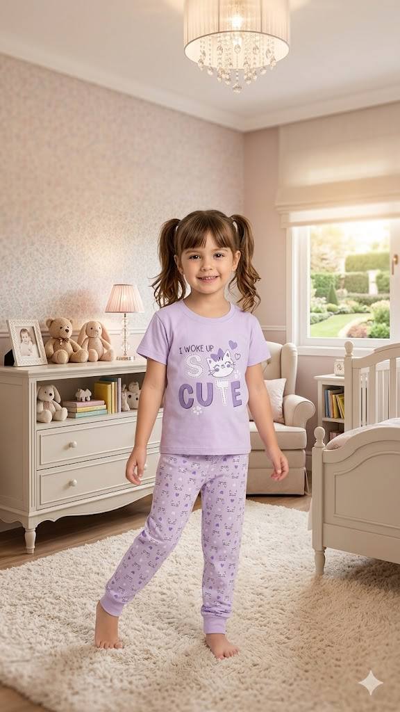 ZAKI-GIRLS HALF SLEEVES T-SHIRT WITH LONG PANT 2-7Y