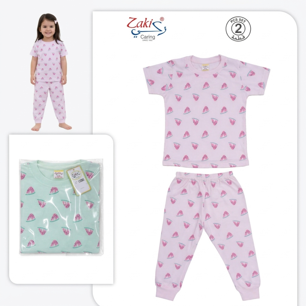 ZAKI-GIRLS HALF SLEEVES T-SHIRT WITH LONG PANT 2-7Y