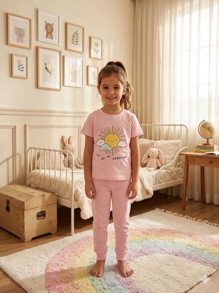 ZAKI-GIRLS HALF SLEEVES T-SHIRT WITH LONG PANT 2-7Y