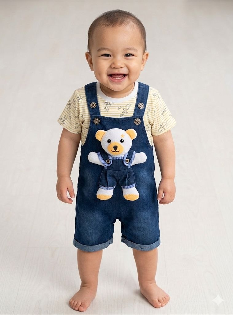 ZAKI-BOYS HALF SLEEVES DUNAGREE SET WITH FLUFFY TOY 0-18M