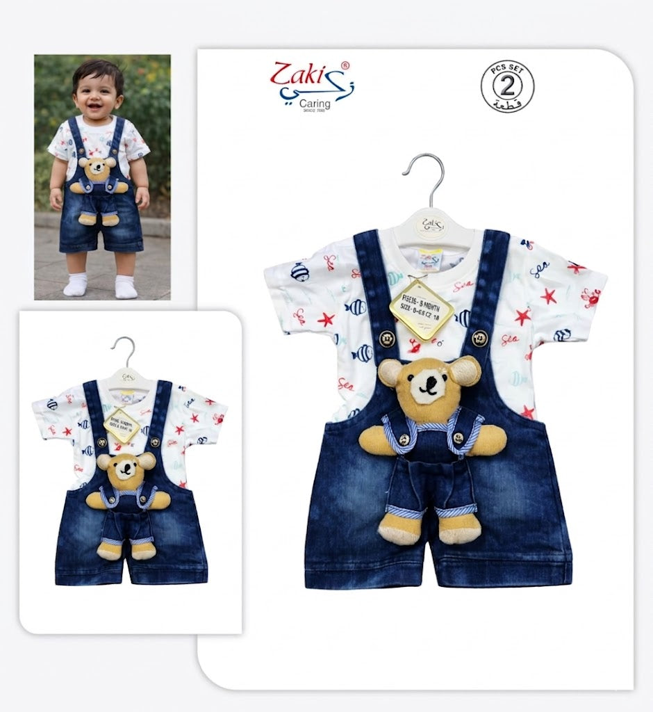 ZAKI-BOYS HALF SLEEVES DUNAGREE SET WITH FLUFFY TOY 0-18M