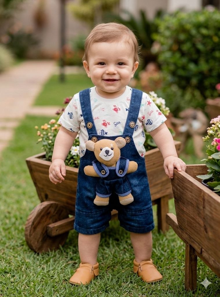 ZAKI-BOYS HALF SLEEVES DUNAGREE SET WITH FLUFFY TOY 0-18M