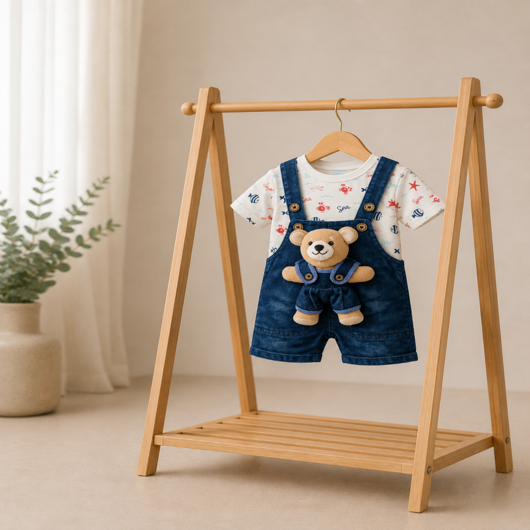 ZAKI-BOYS HALF SLEEVES DUNAGREE SET WITH FLUFFY TOY 0-18M