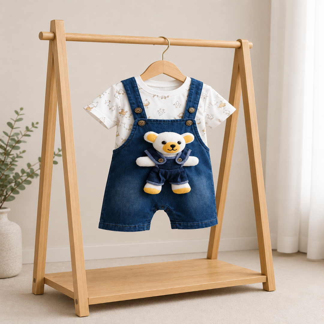 ZAKI-BOYS HALF SLEEVES DUNAGREE SET WITH FLUFFY TOY 0-18M