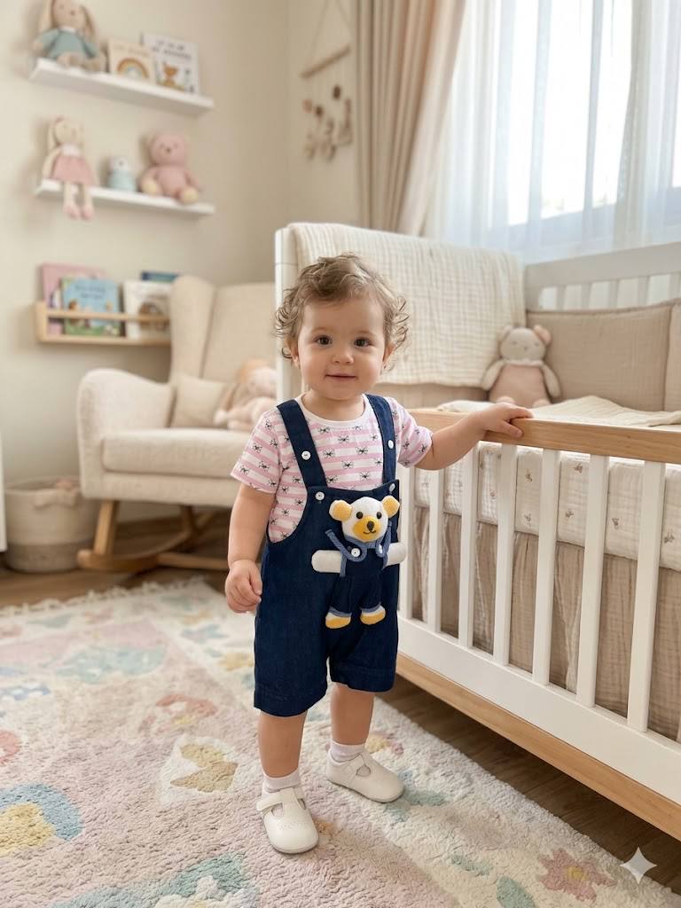 ZAKI-GIRLS HALF SLEEVES DUNAGREE SET WITH FLUFFY TOY 0-18M