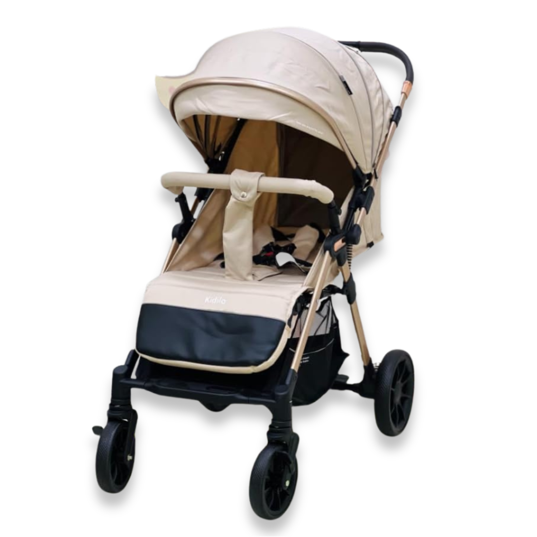 KIDILO Baby Stroller with Two-Way Retractable Push Bar - Khaki