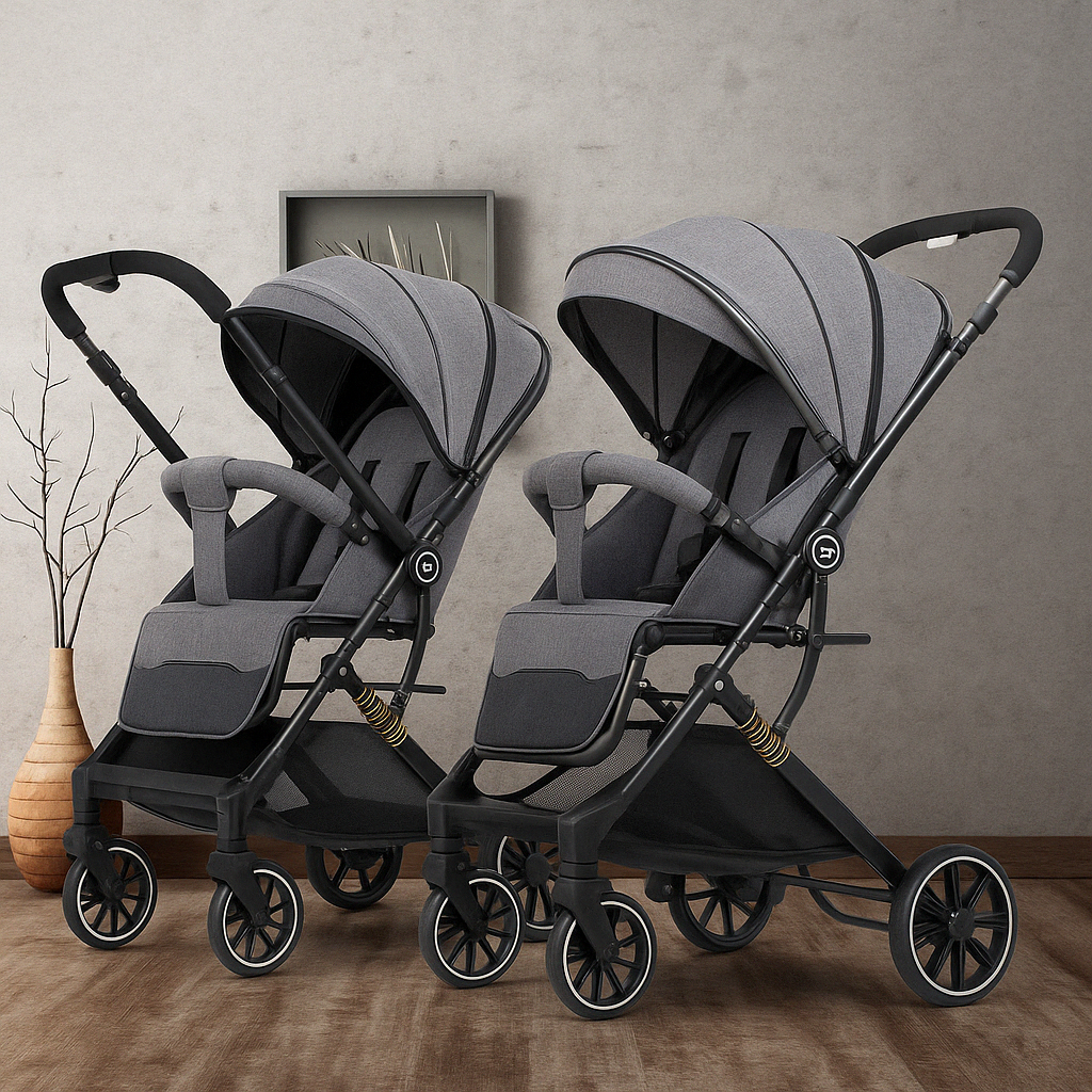 SwiftRide Pro Travel Stroller – Reversible Handle, Shock Absorption & Compact Fold (Grey)