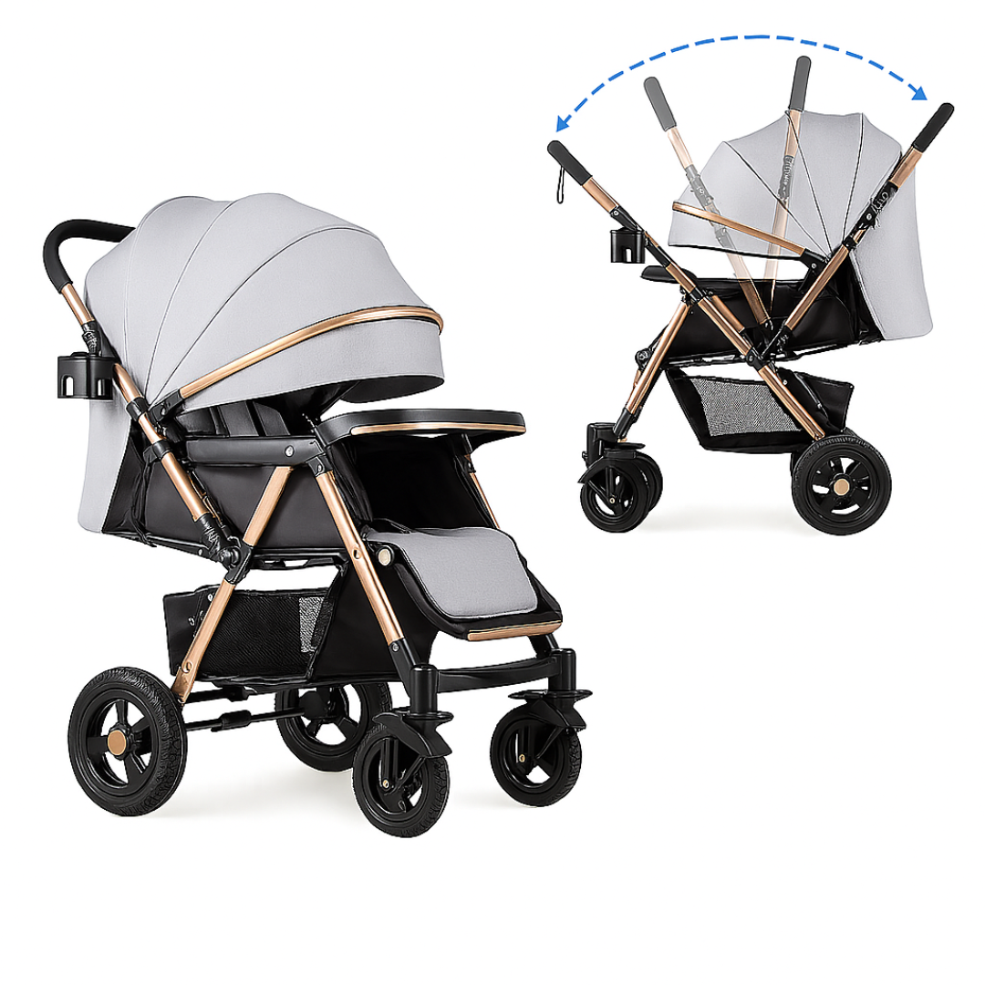 Trip2 Reversible Stroller - Grey – Extra Roomy Seat & All-Terrain Heavy-Duty Wheels (0–36 Months)