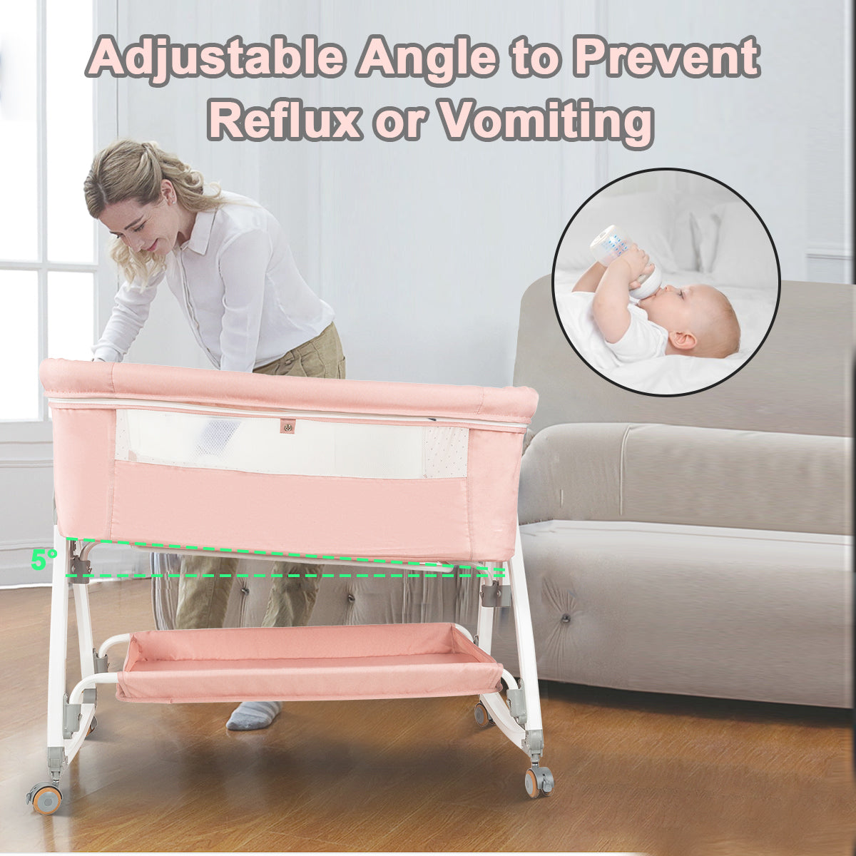Baby Rocking Bassinet Crib 3 in 1 - Pink