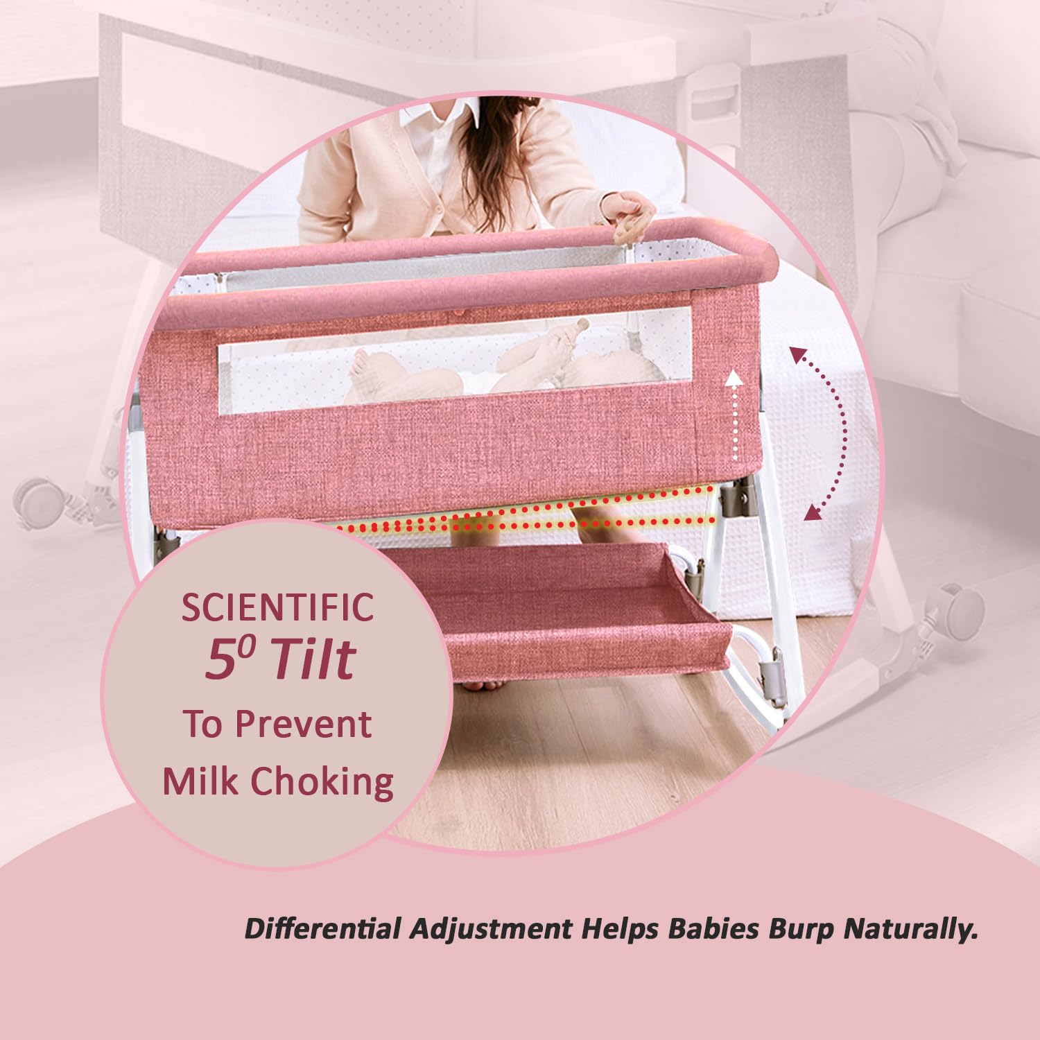 Baby Rocking Bassinet Crib 3 in 1 - Pink