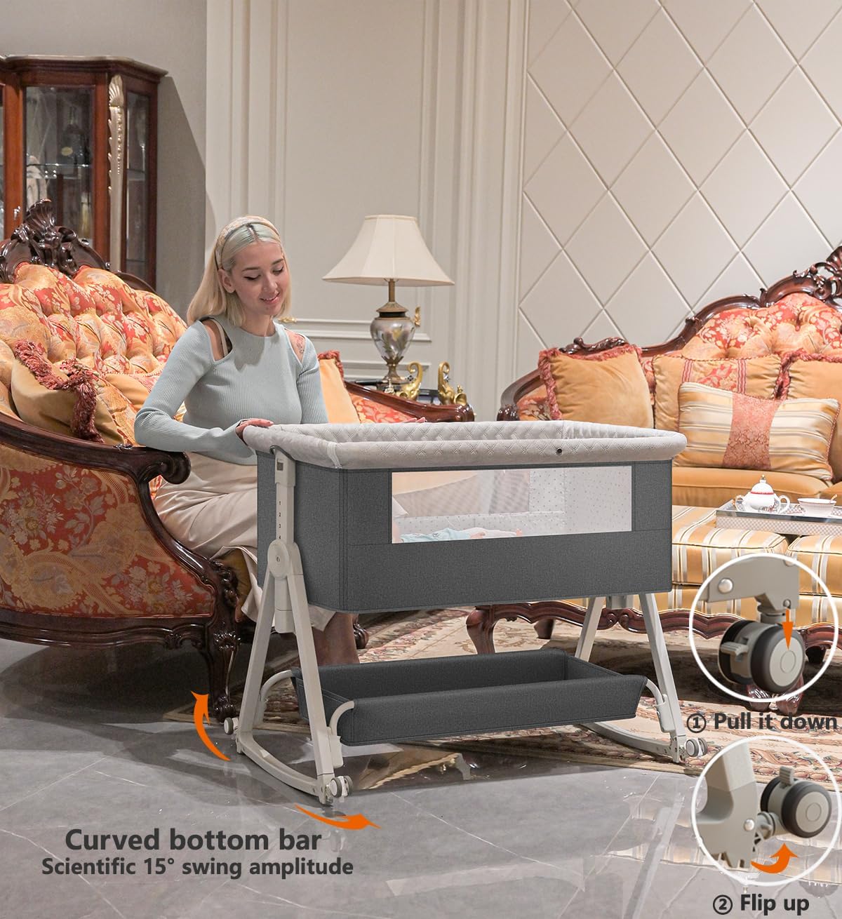 Baby Rocking Bassinet Crib - Grey