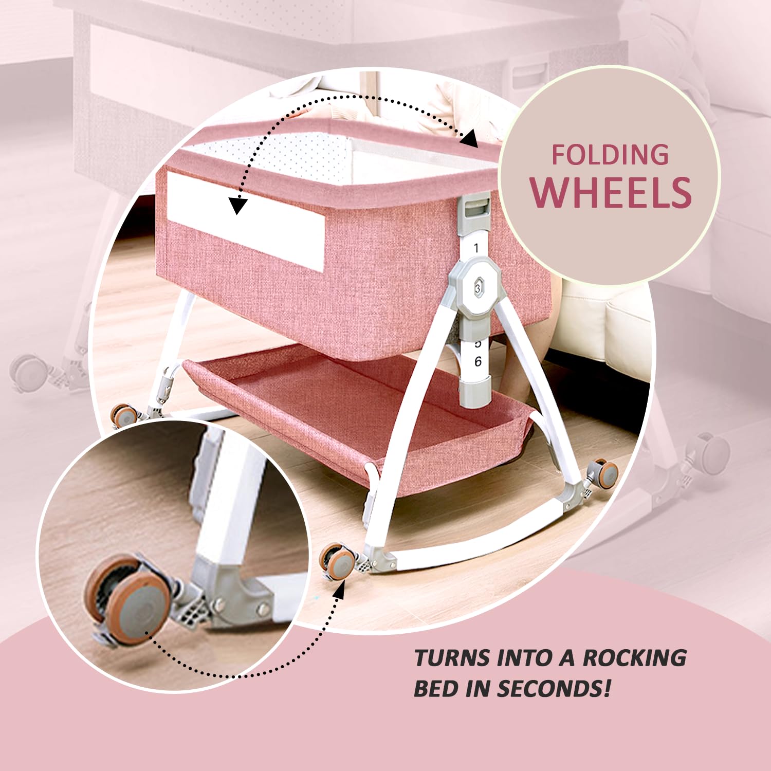Baby Rocking Bassinet Crib 3 in 1 - Pink