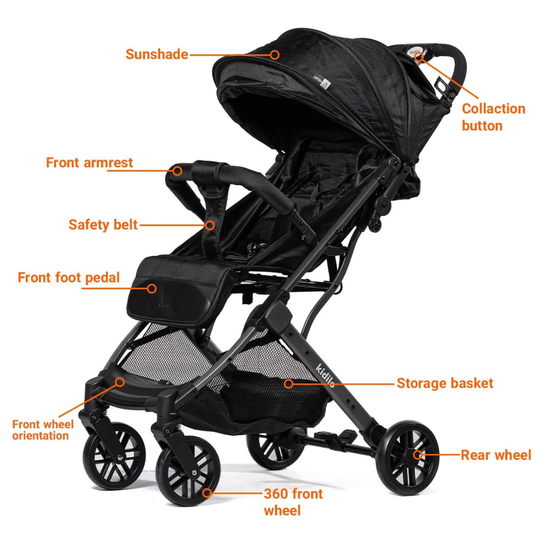 KIDILO Baby Travel Stroller (Black, Grey, Khaki)
