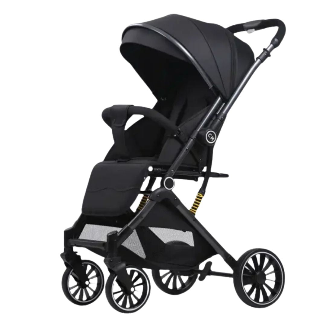 SwiftRide Pro Travel Stroller – Reversible Handle, Shock Absorption & Compact Fold (Black)