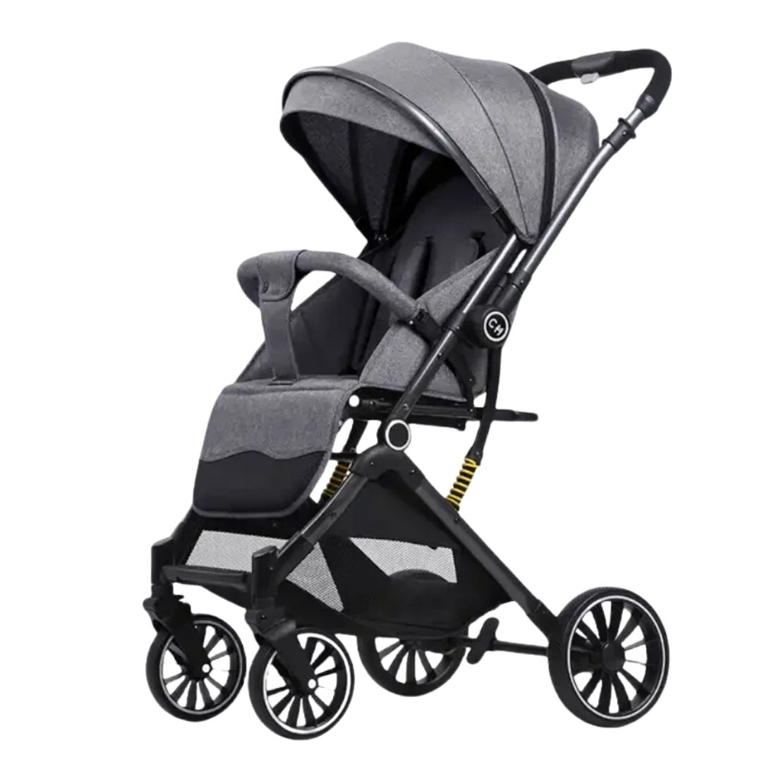 SwiftRide Pro Travel Stroller – Reversible Handle, Shock Absorption & Compact Fold (Grey)