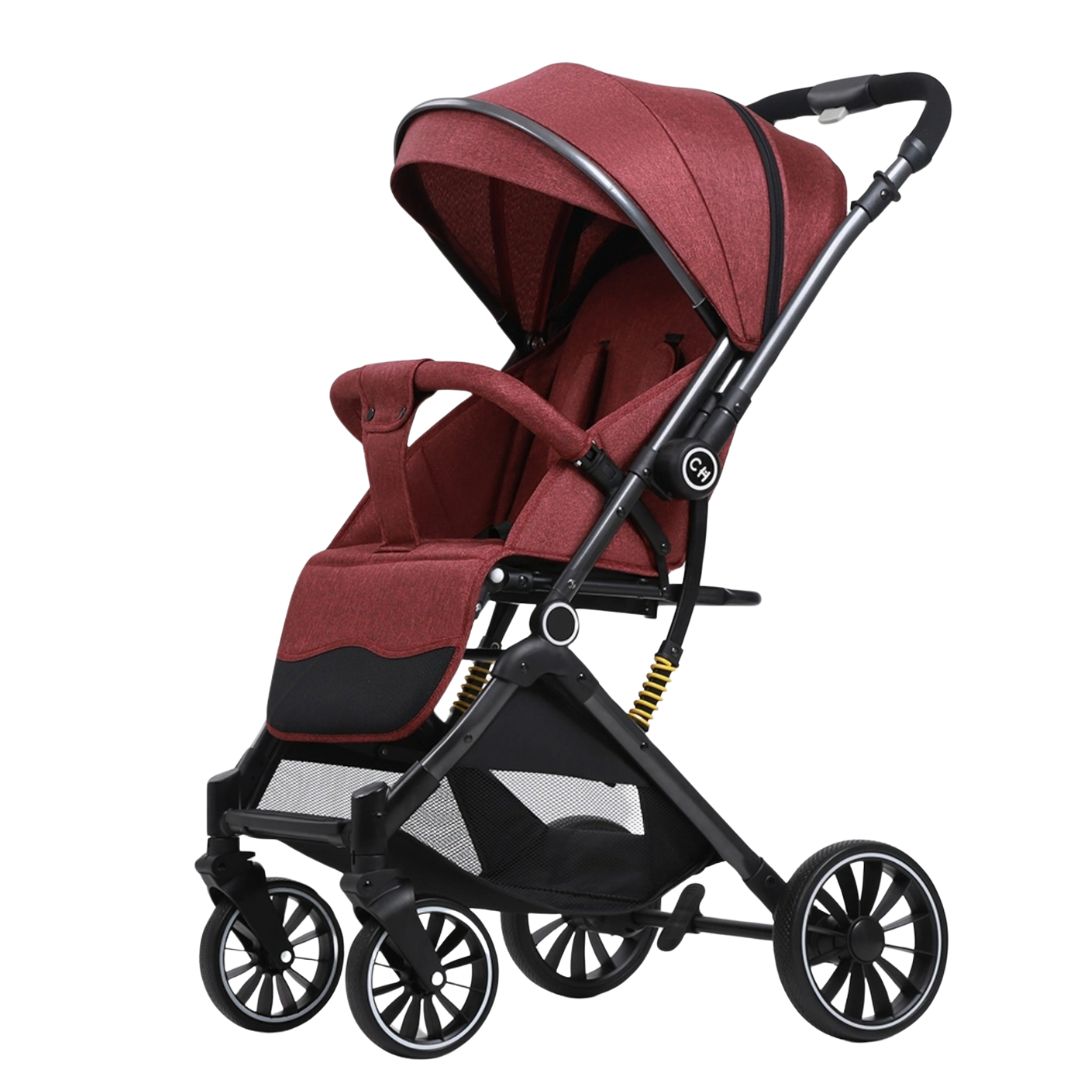 SwiftRide Pro Travel Stroller – Reversible Handle, Shock Absorption & Compact Fold (Red)