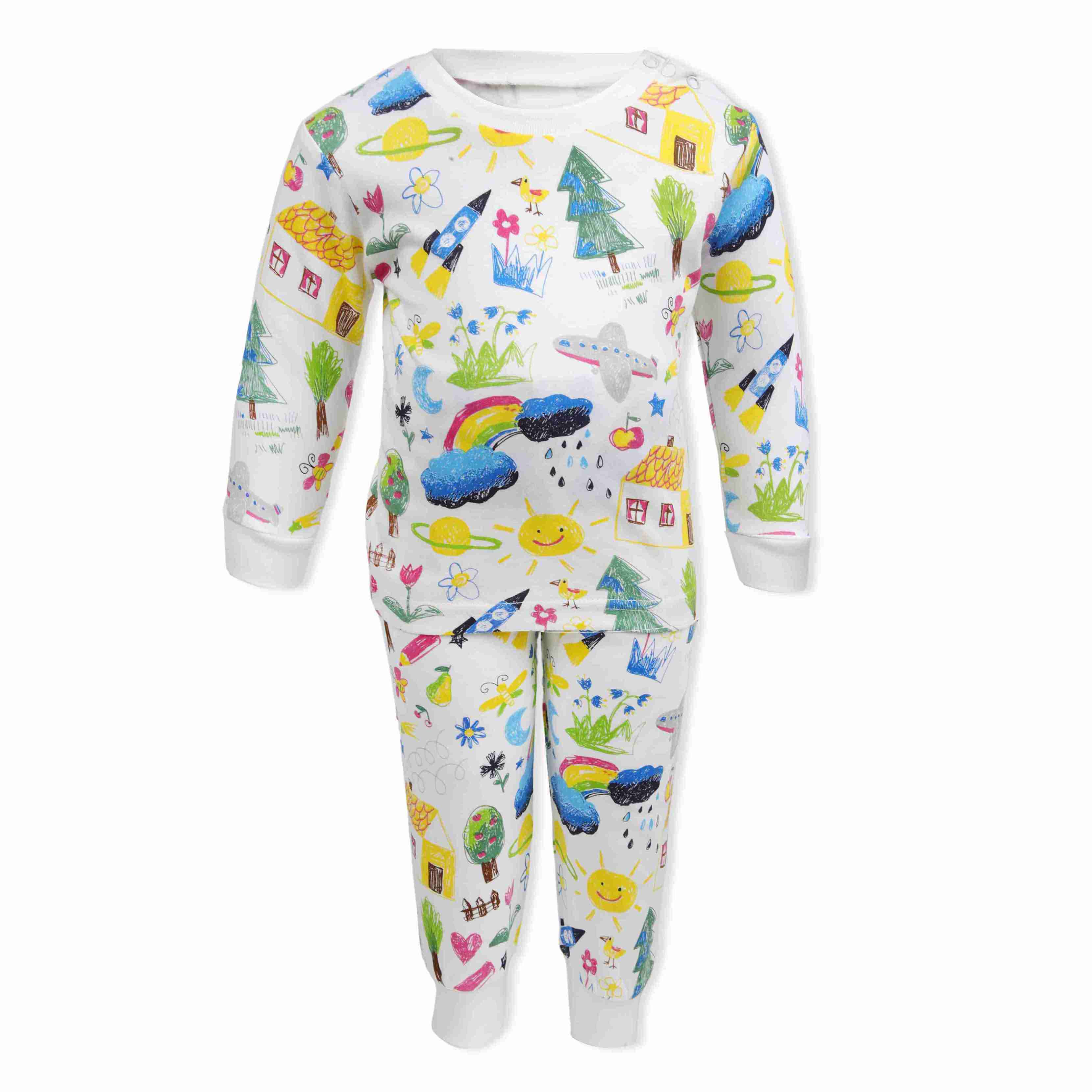 Zaki - Girls Printed Long-Sleeves T-shirt & Pajama Set (0-12M)