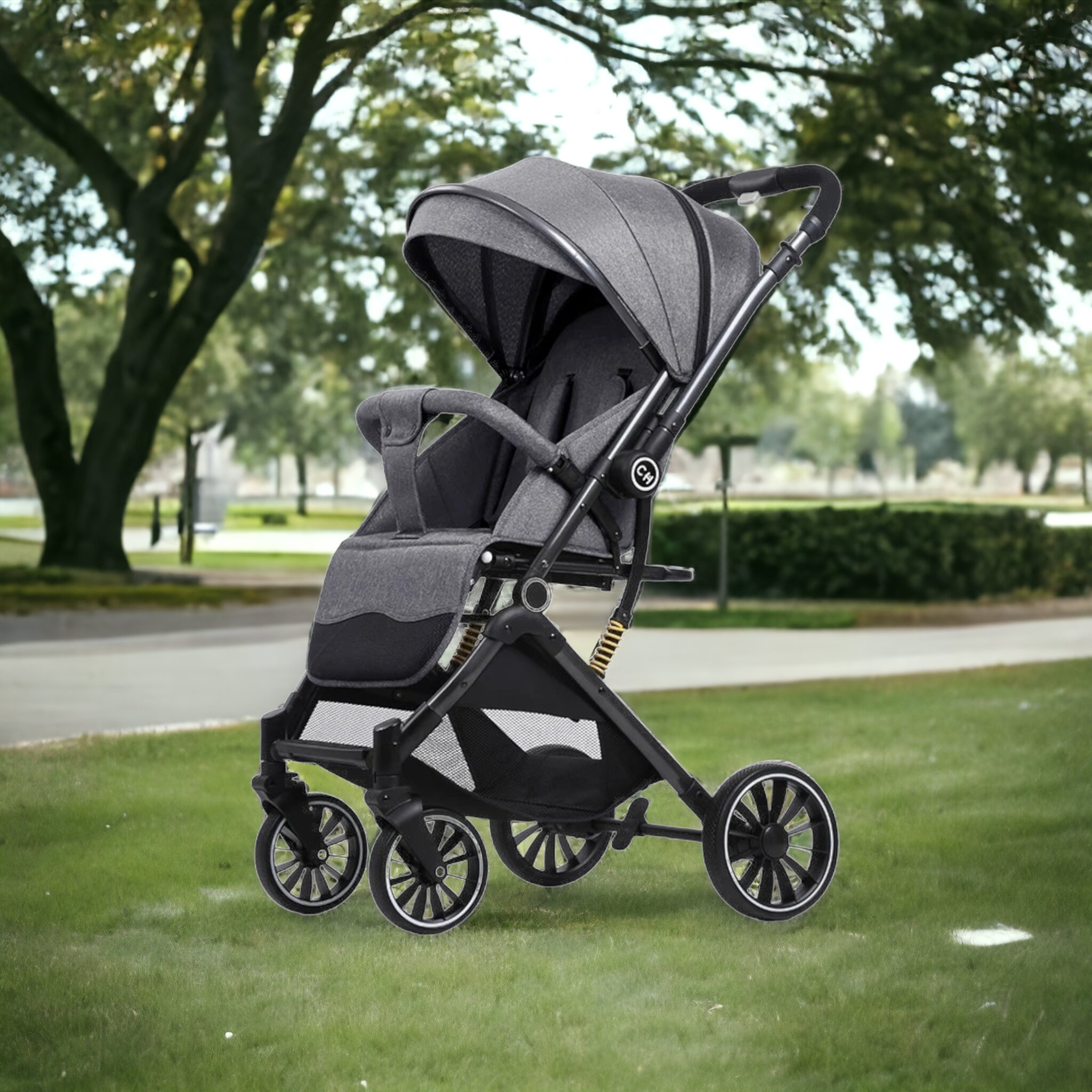 SwiftRide Pro Travel Stroller – Reversible Handle, Shock Absorption & Compact Fold (Grey)