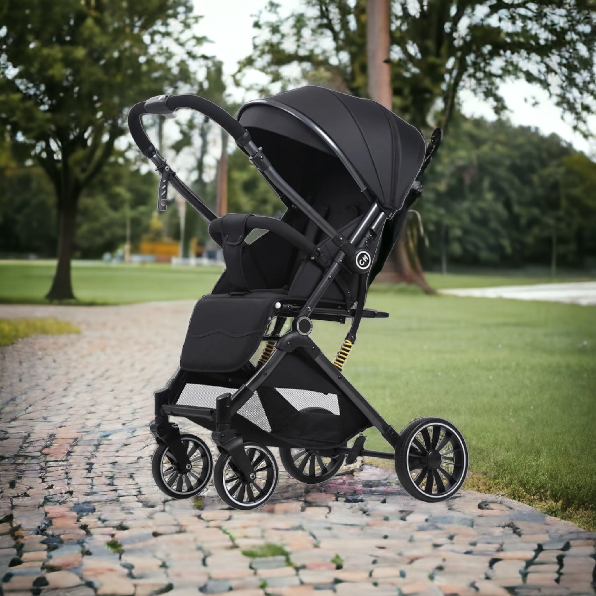 SwiftRide Pro Travel Stroller – Reversible Handle, Shock Absorption & Compact Fold (Black)