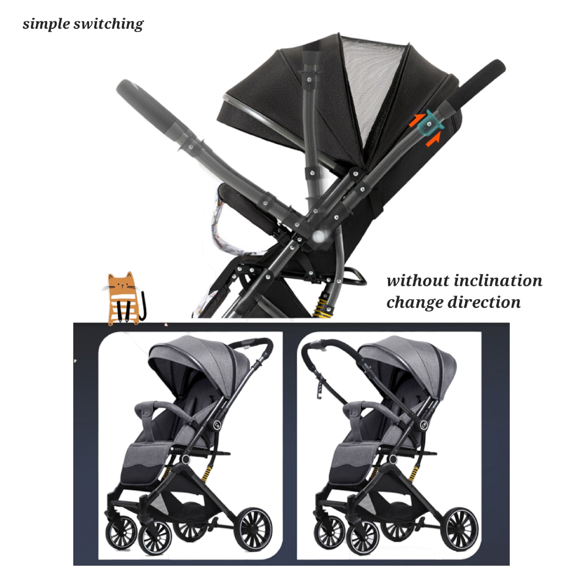SwiftRide Pro Travel Stroller – Reversible Handle, Shock Absorption & Compact Fold (Grey)