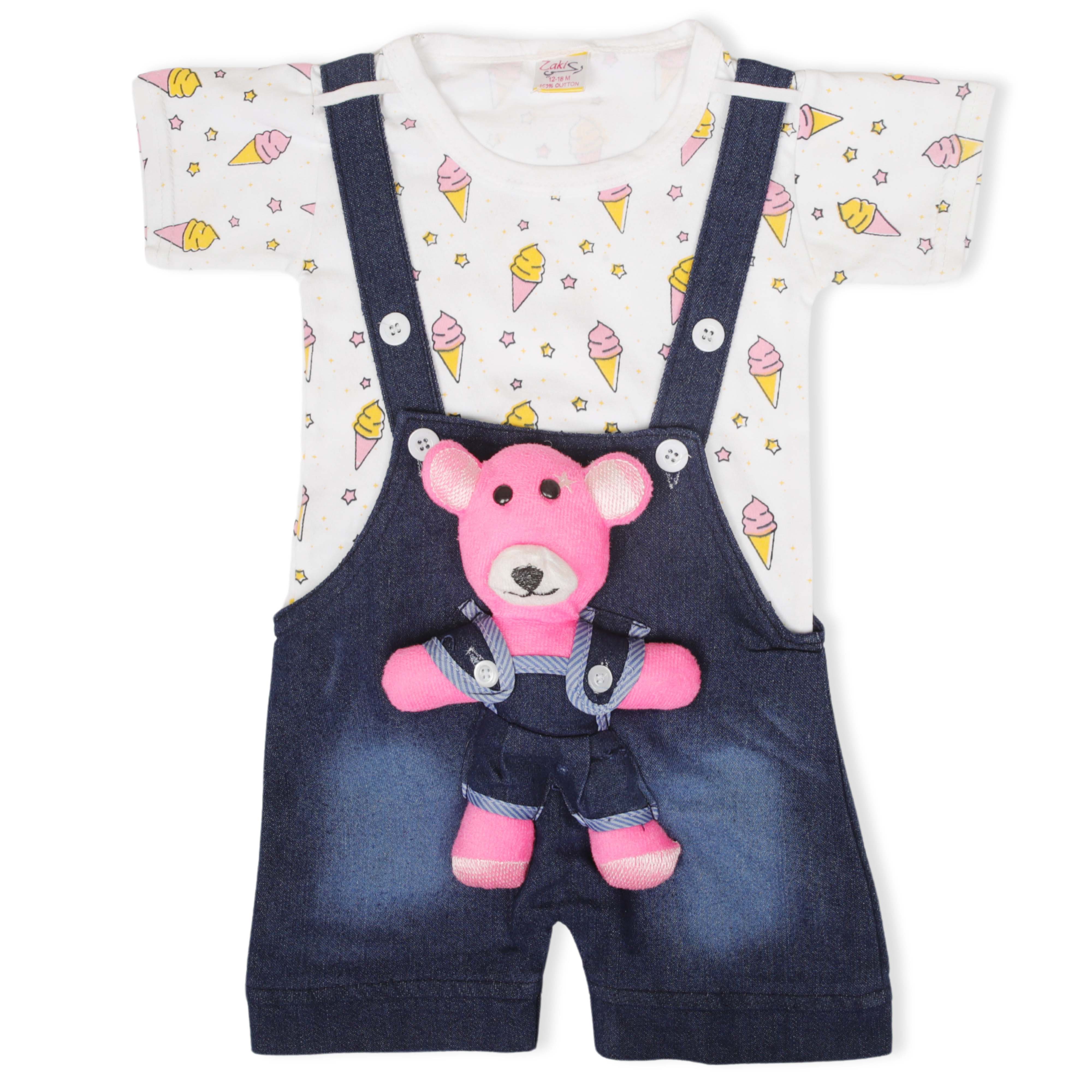 Zaki - Girls T-shirt with Dungaree Toy Set (0-18M)