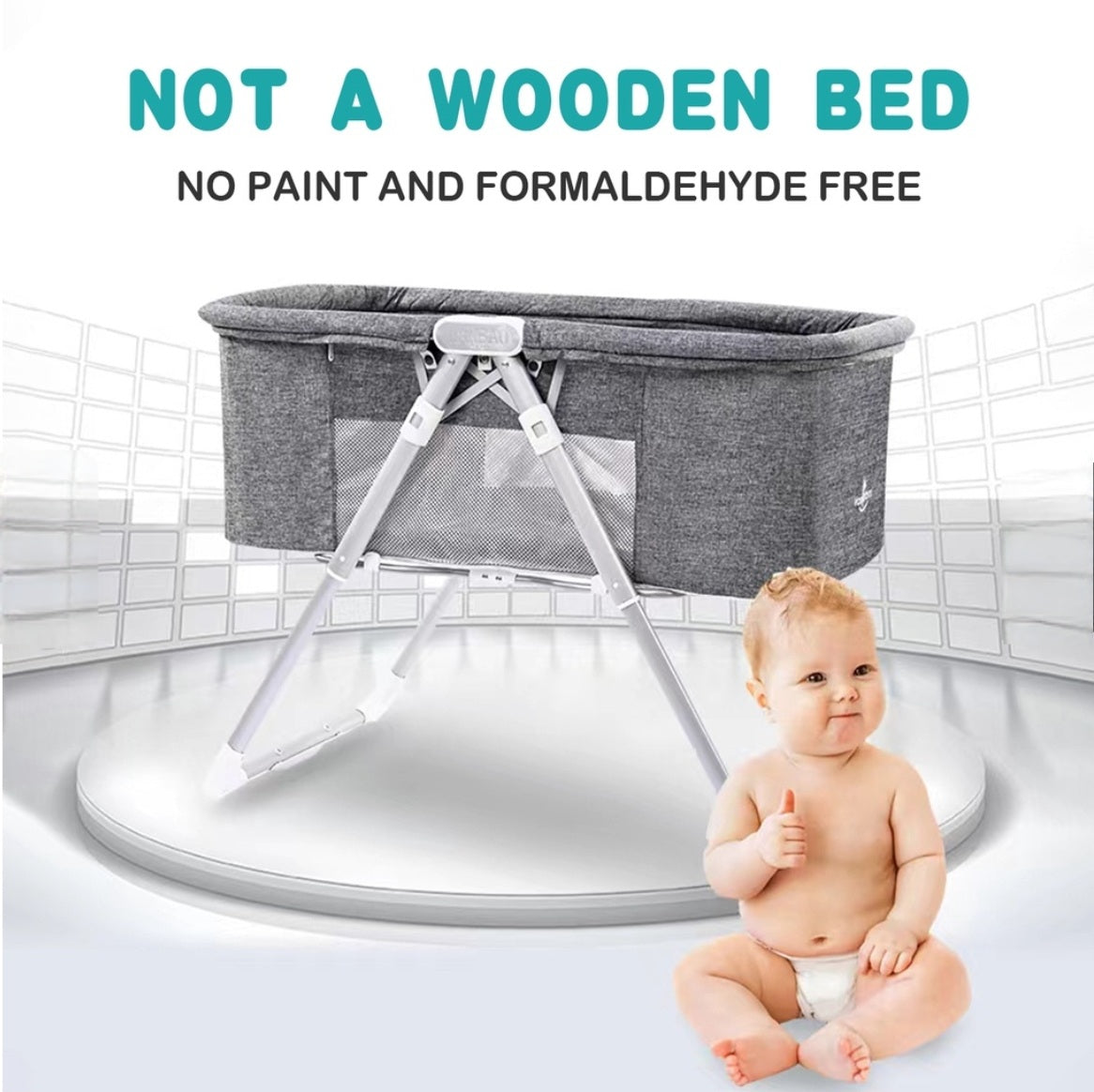 Baby Foldable Bedside Crib Bassinet (Grey)