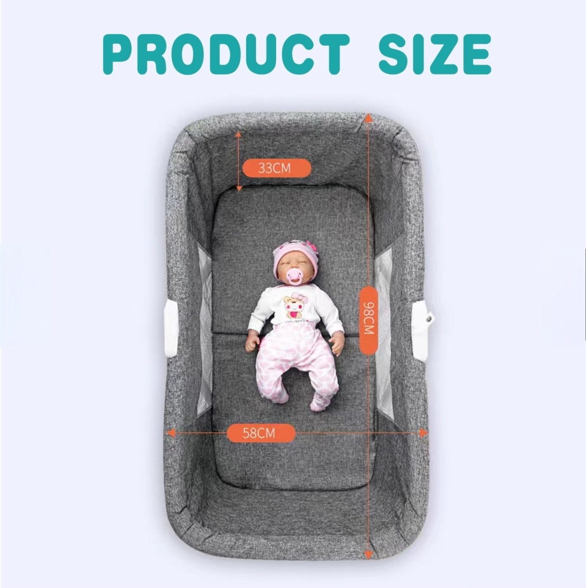 Baby Foldable Bedside Crib Bassinet (Grey)