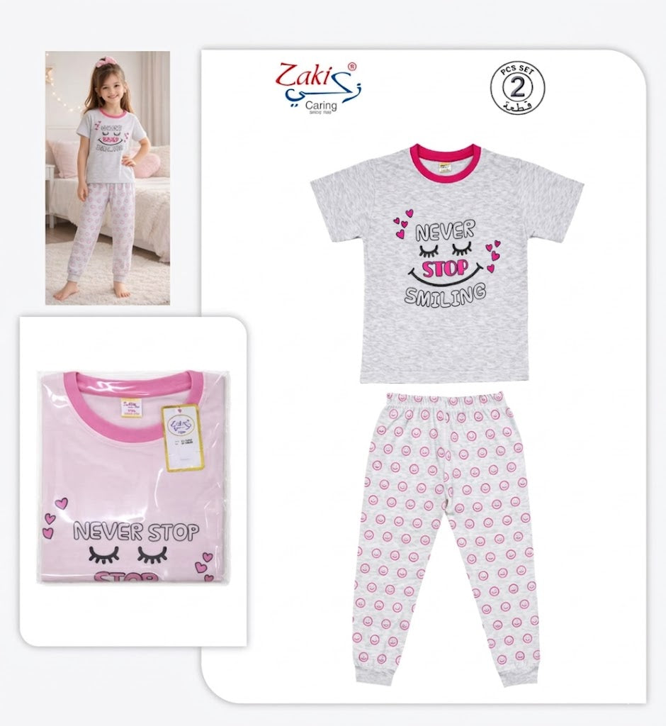 ZAKI-GIRLS HALF SLEEVES T-SHIRT WITH LONG PANT 2-7Y