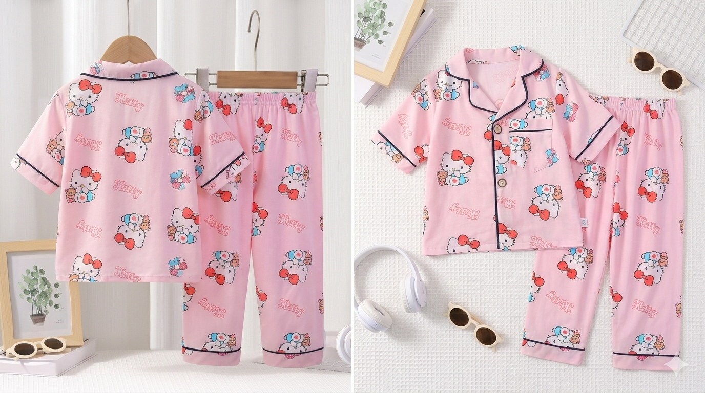 Hello Kitty Girls Front Open Pyjama- 1 to 9 years