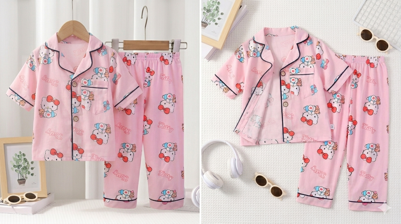 Hello Kitty Girls Front Open Pyjama- 1 to 9 years