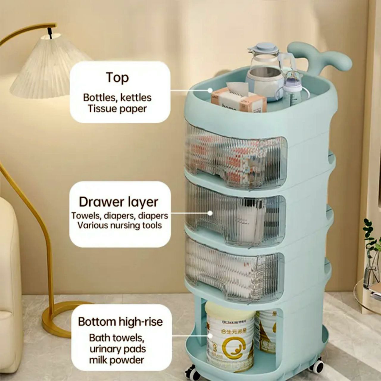 4 Layer Plastic Trolley Cart with Handle