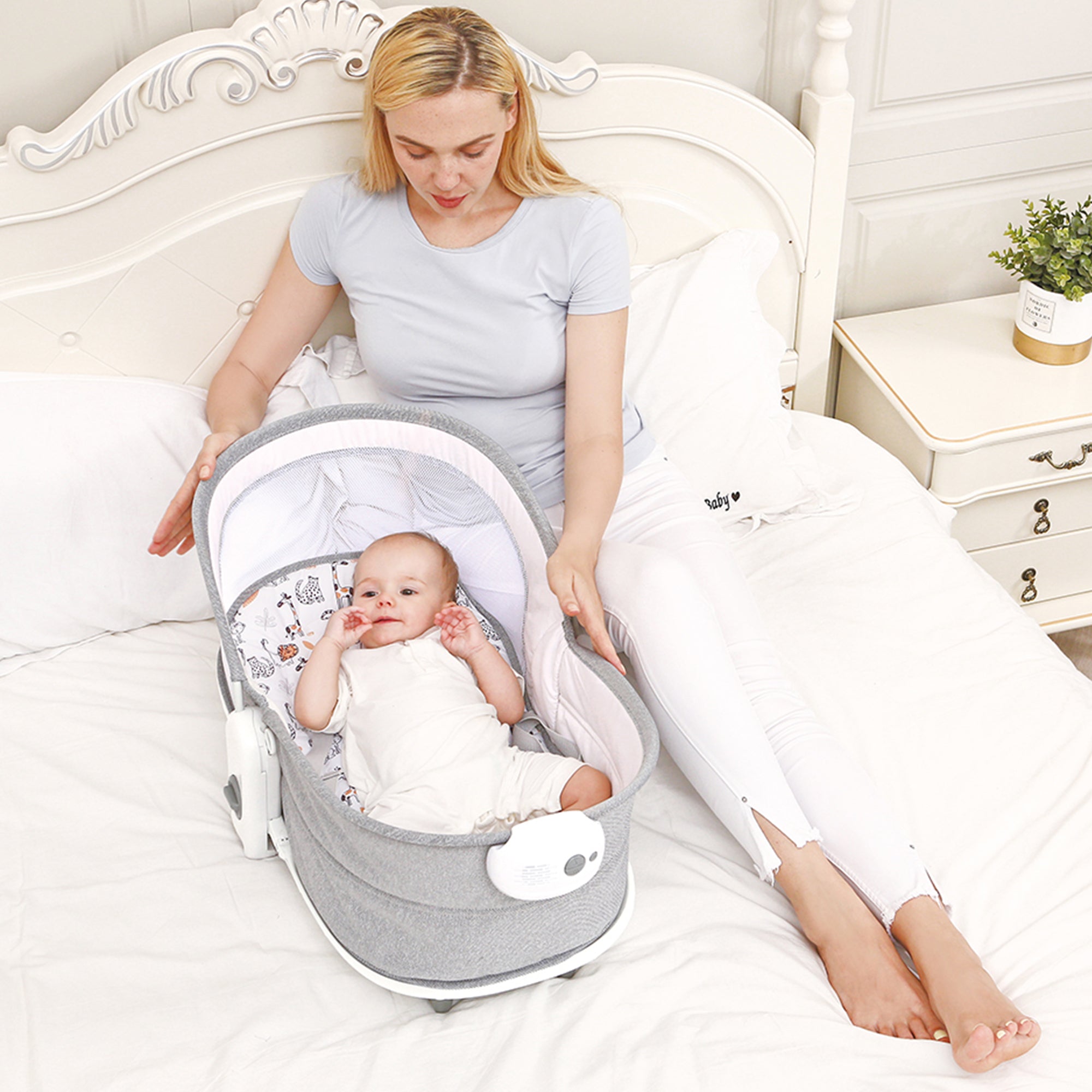 6 in 1 Deluxe Multi Functional Bassinet Grey Tiger