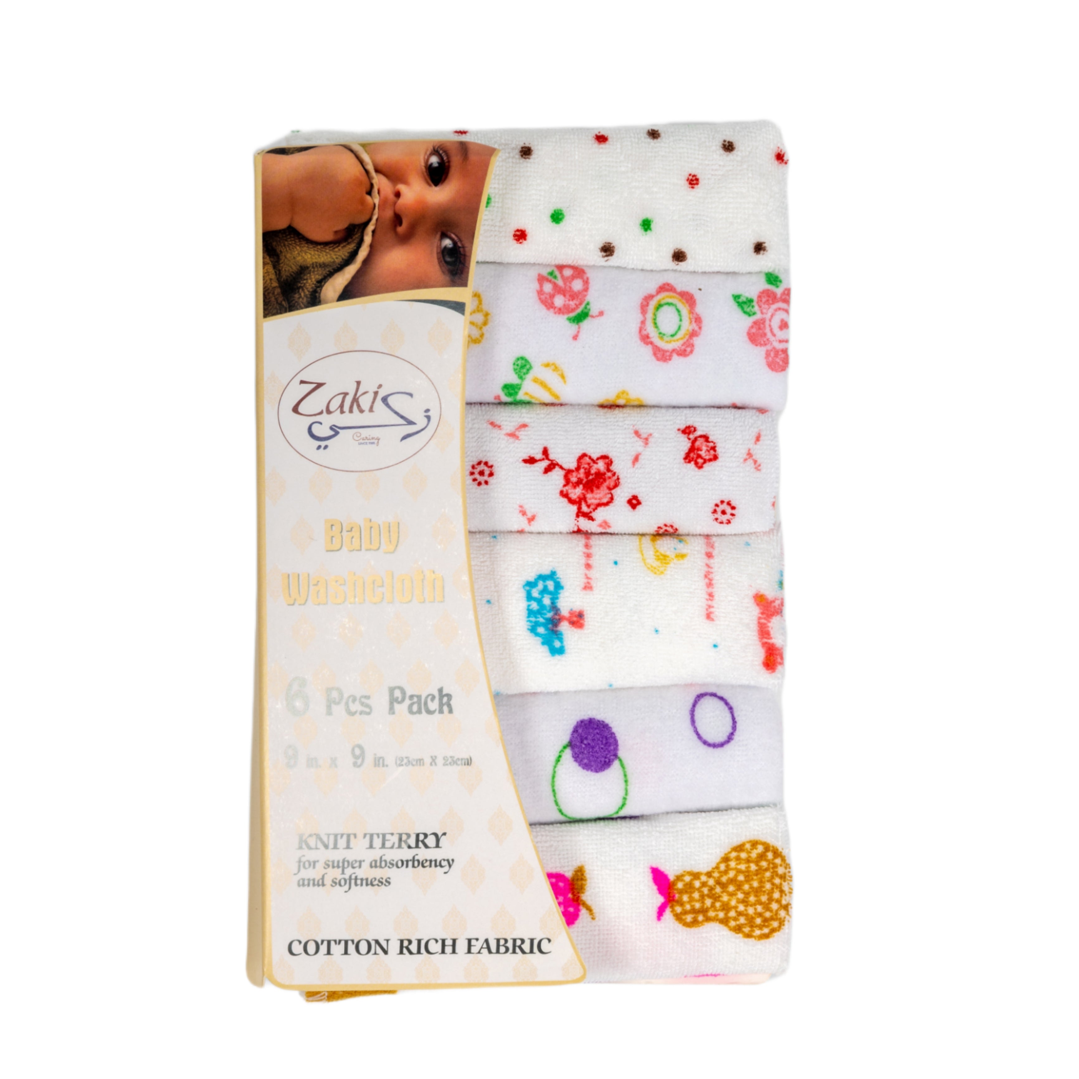 Baby WashCloth - Face Towel Printed Pack 6pcs (Girls)