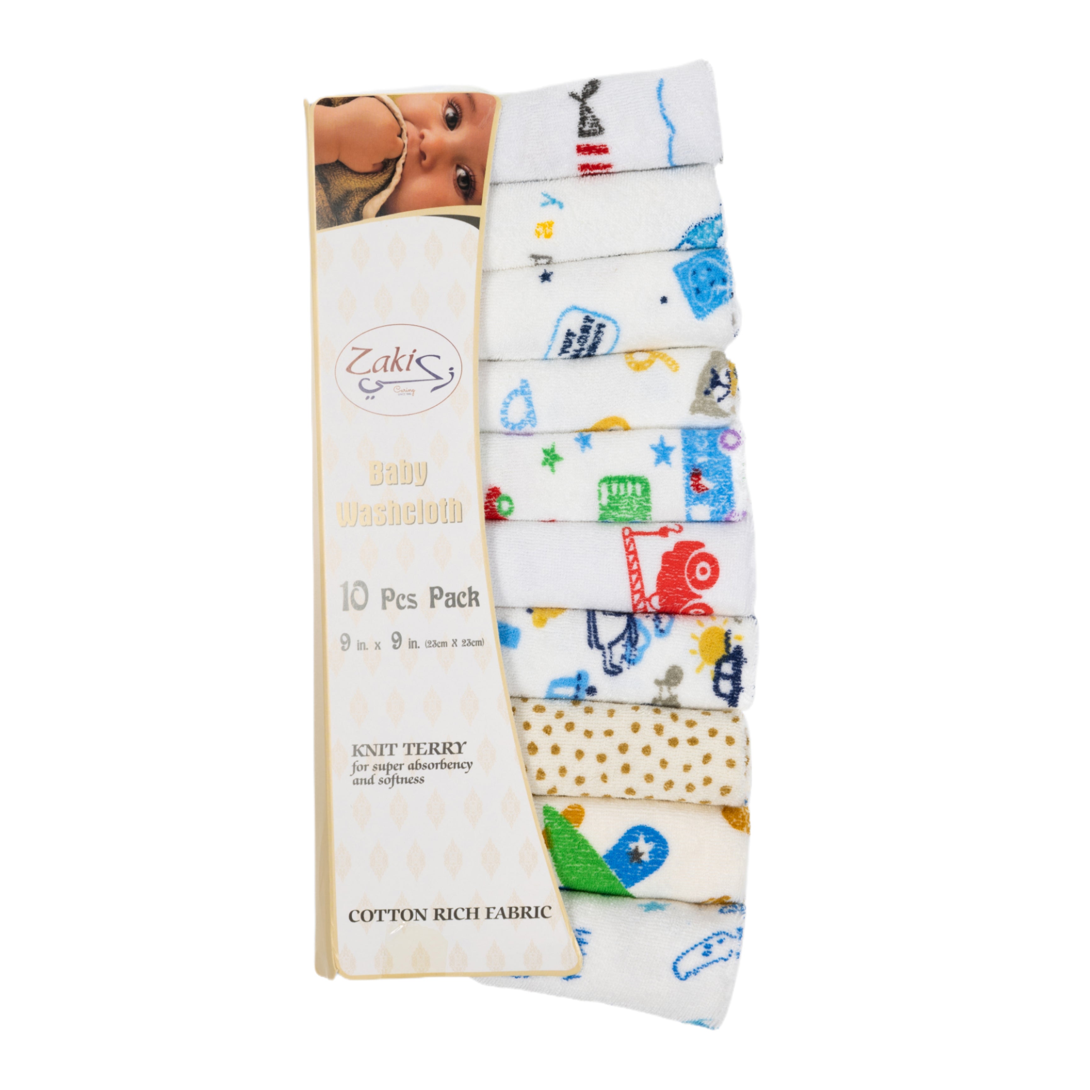Baby WashCloth - Face Towel Printed Pack 10pcs (Boys)