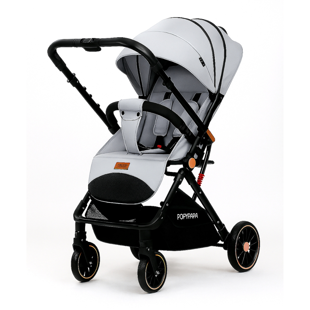 POPYPAPA - Baby Stroller with Two Way Retractable Push Bar - Silver