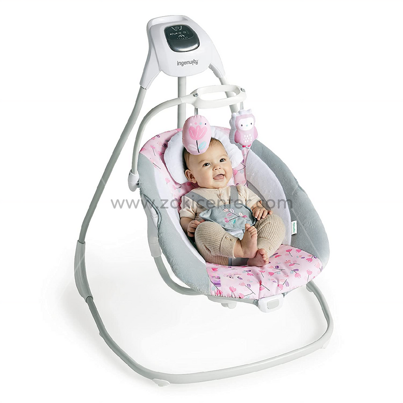 INGENUITY 2 in 1 Vibrating Lightweight Baby Swing Pink Zaki Center